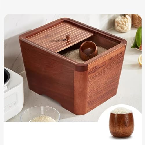 Wood Grain Rice Storage Container with Lid, 5 kg/10 kg Airtight Dry Food Bin for Flour, Cereal, Sugar and Grains
