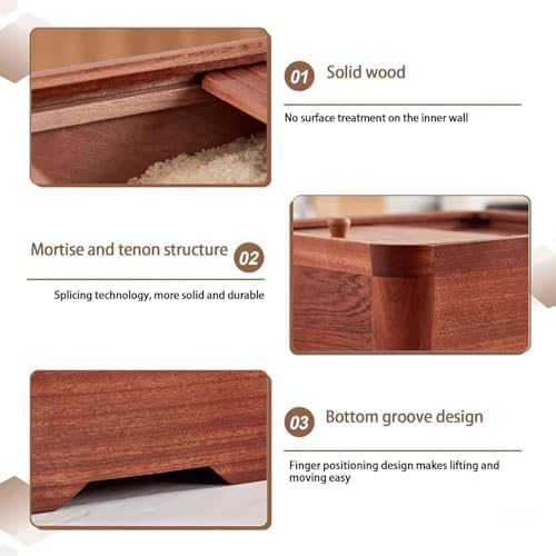 Wood Grain Rice Storage Container with Lid, 5 kg/10 kg Airtight Dry Food Bin for Flour, Cereal, Sugar and Grains