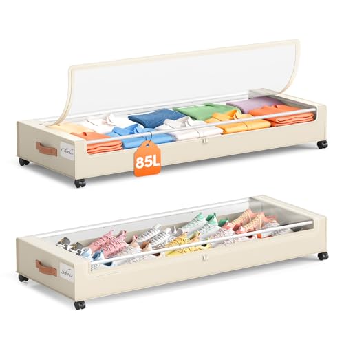 Yecaye Under Bed Storage with Wheels, Large Capacity Under Bed Storage Containers with Metal Frame & Clear Lid, Rolling Underbed Organizer Bins Drawers for Clothes, Shoes, Blankets
