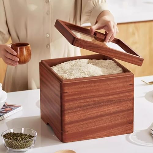 Wood Grain Rice Storage Container with Lid, 5 kg/10 kg Airtight Dry Food Bin for Flour, Cereal, Sugar and Grains