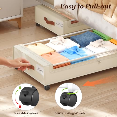 Yecaye Under Bed Storage with Wheels, Large Capacity Under Bed Storage Containers with Metal Frame & Clear Lid, Rolling Underbed Organizer Bins Drawers for Clothes, Shoes, Blankets