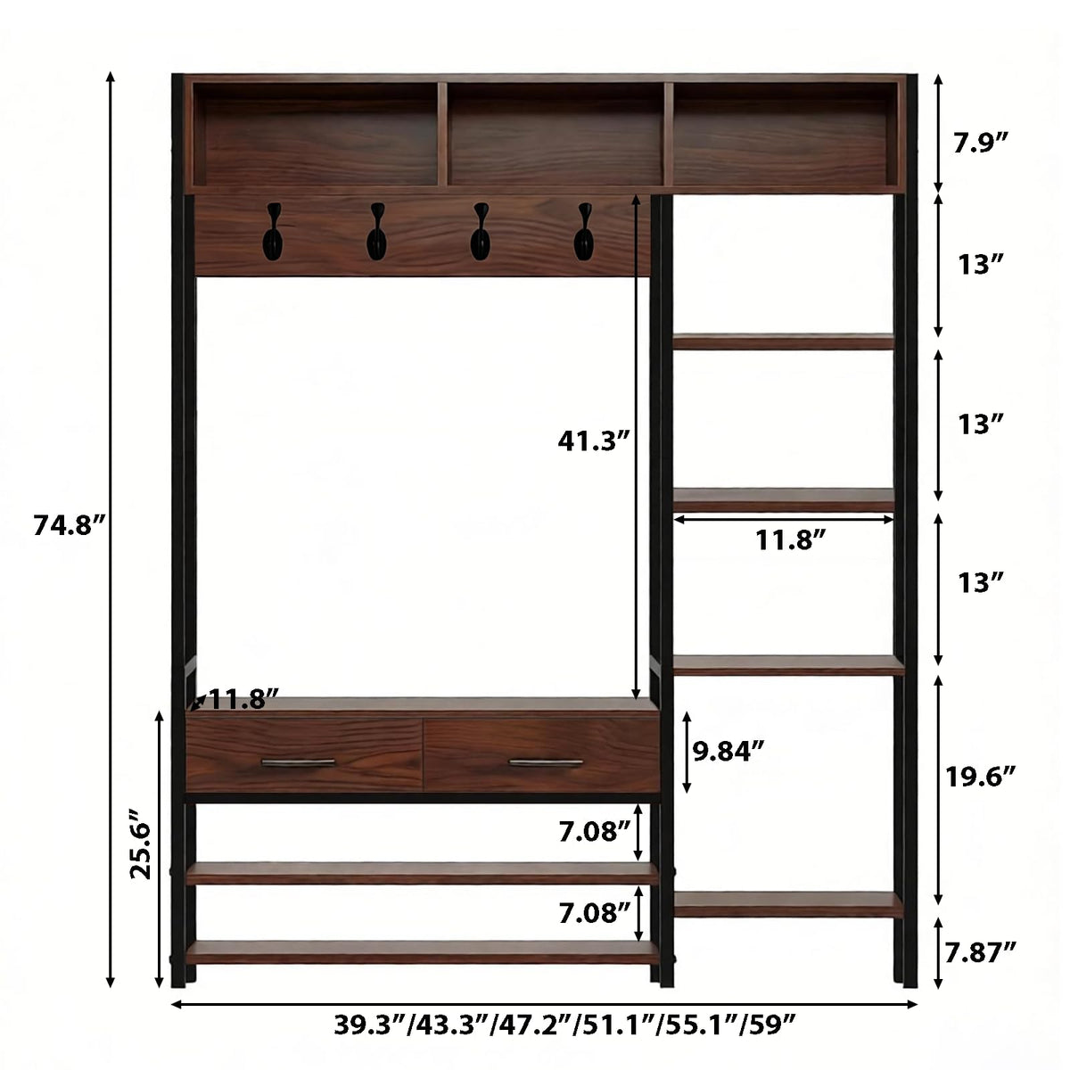 Hall Tree with Bench, Shoe Storage, Shelves & 2 Drawers