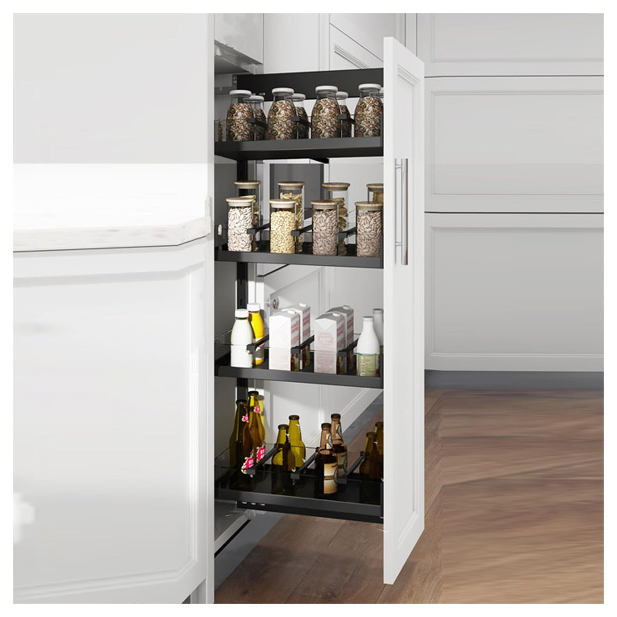 TBLOTYD Soft-Sliding Rail Pull-Out Basket, Cabinet Pullout Drawer Organizer, High Cabinet Storage Rack with Separator Strips, for Narrow and High Gaps