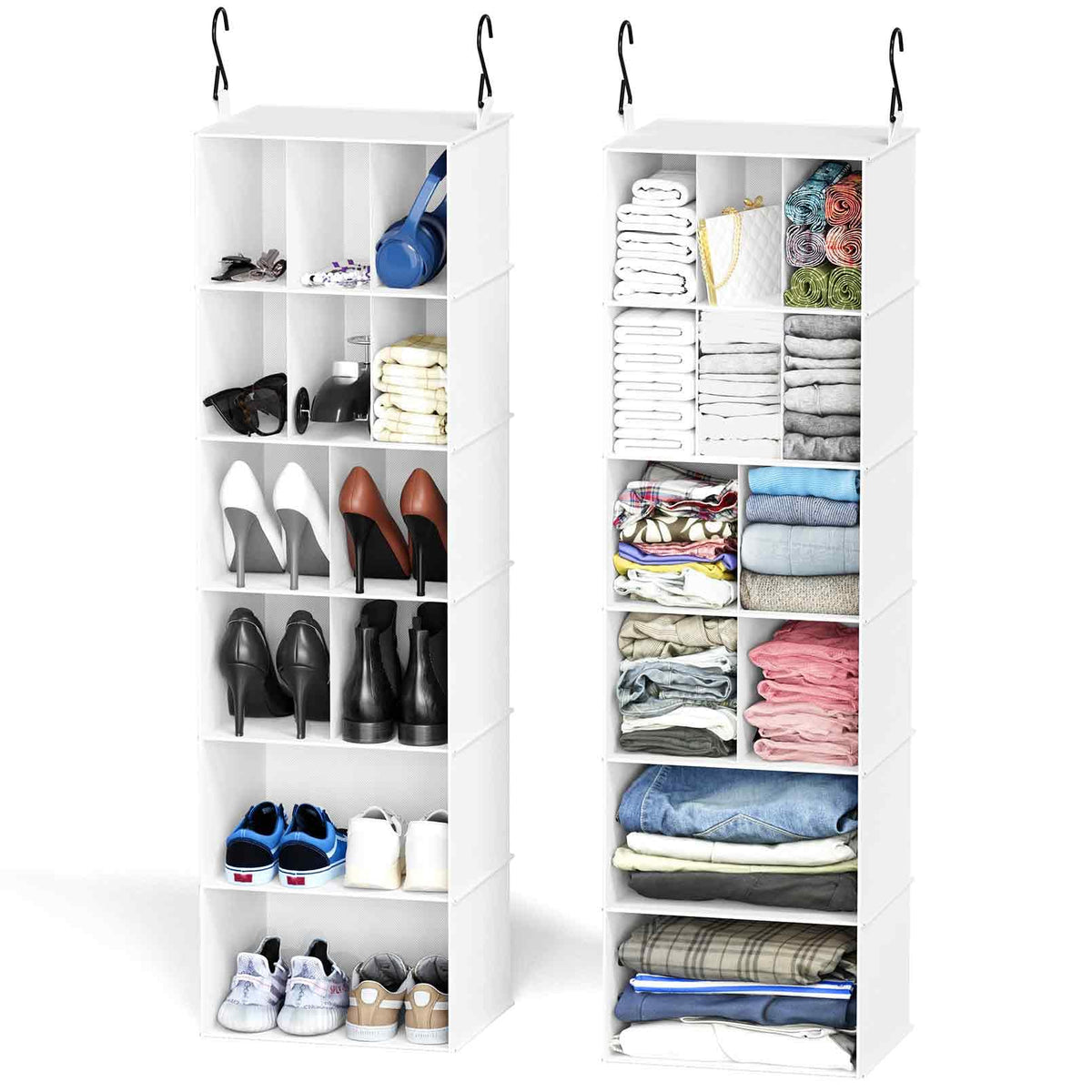 SpaceAid 2 Pack 6 Shelf Hanging Closet Organizers and Storage with Dividers, Hanging Shelves for Wardrobe