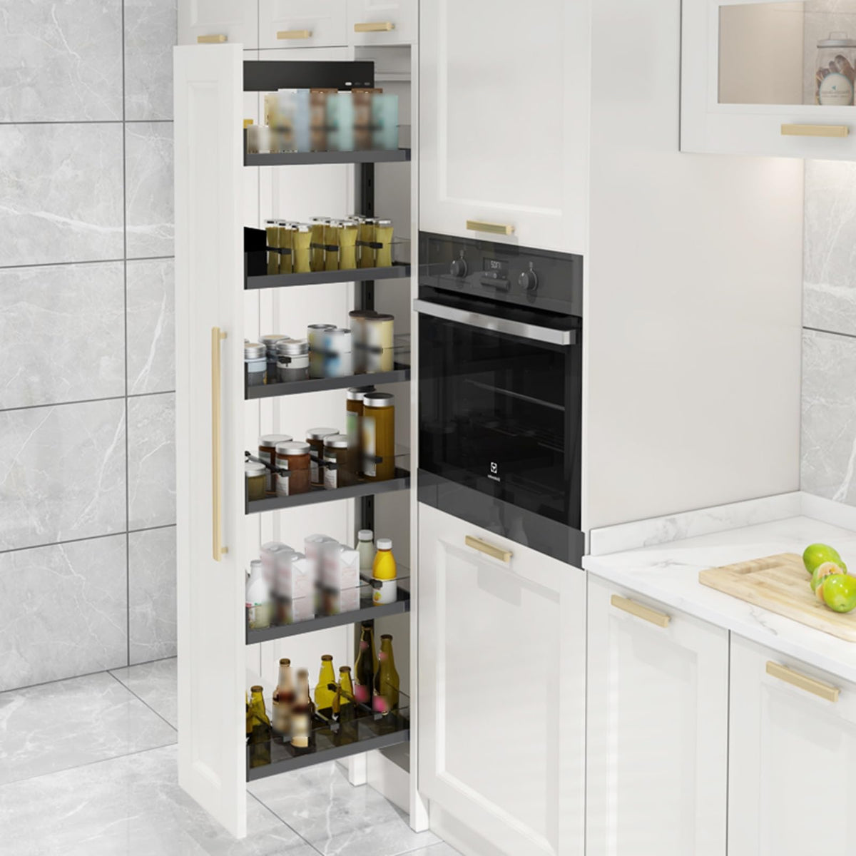 TBLOTYD Soft-Sliding Rail Pull-Out Basket, Cabinet Pullout Drawer Organizer, High Cabinet Storage Rack with Separator Strips, for Narrow and High Gaps