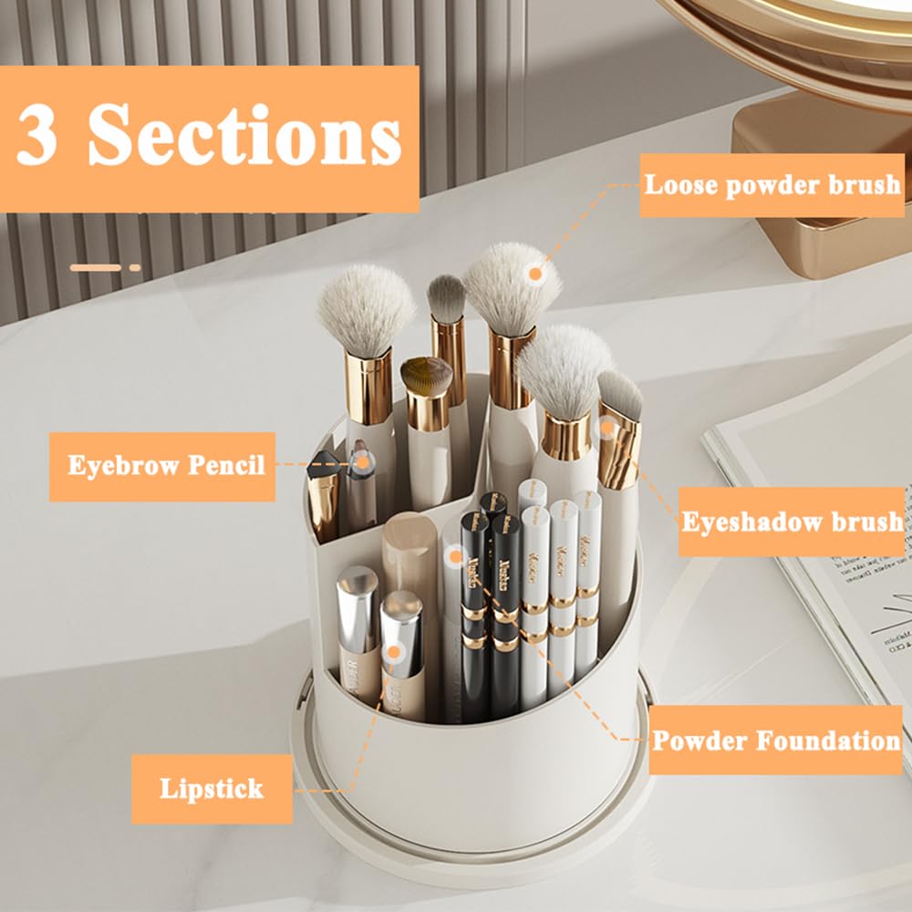 5sssallefaa 360° Rotating Makeup Brush Organizer with Lid