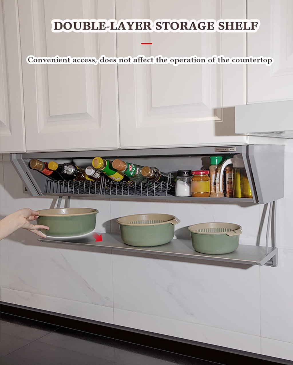 JOMRTS Pull Out Spice Rack Organizer, Under Cabinet Drop-Down Folding Rack with Door, Heavy-Duty Down Shelf, Wall Mounted Floating Shelf for Over The Stove