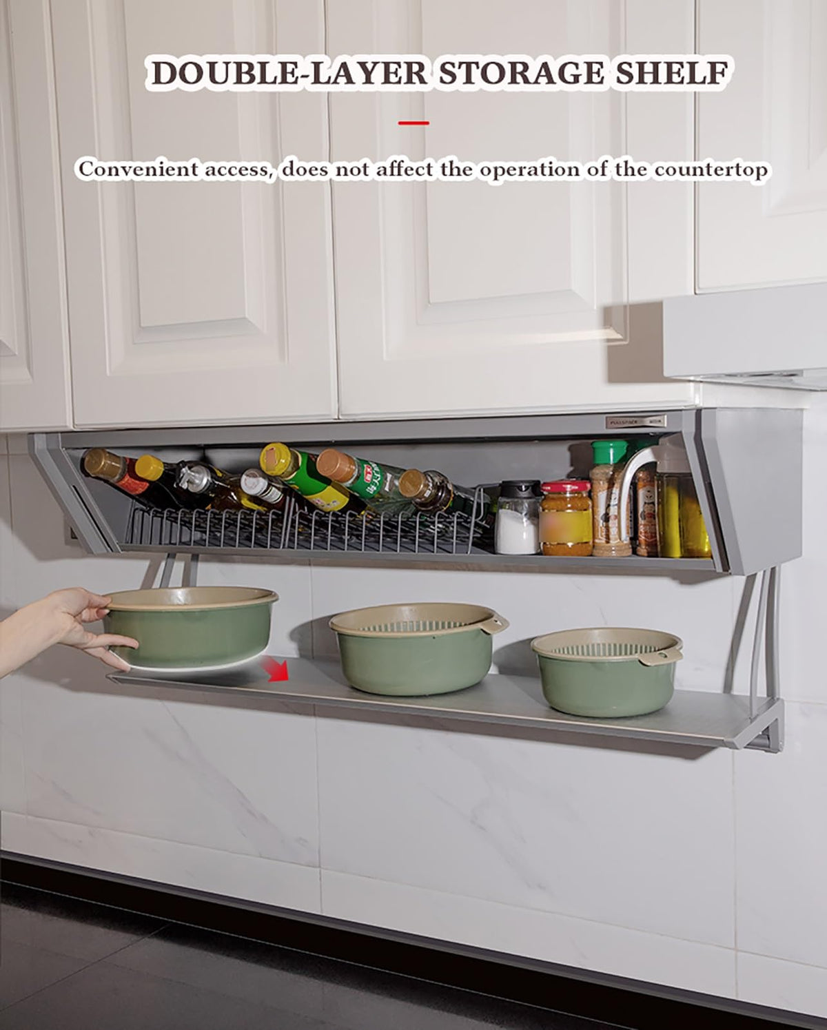 JOMRTS Pull Out Spice Rack Organizer, Under Cabinet Drop-Down Folding Rack with Door, Heavy-Duty Down Shelf, Wall Mounted Floating Shelf for Over The Stove
