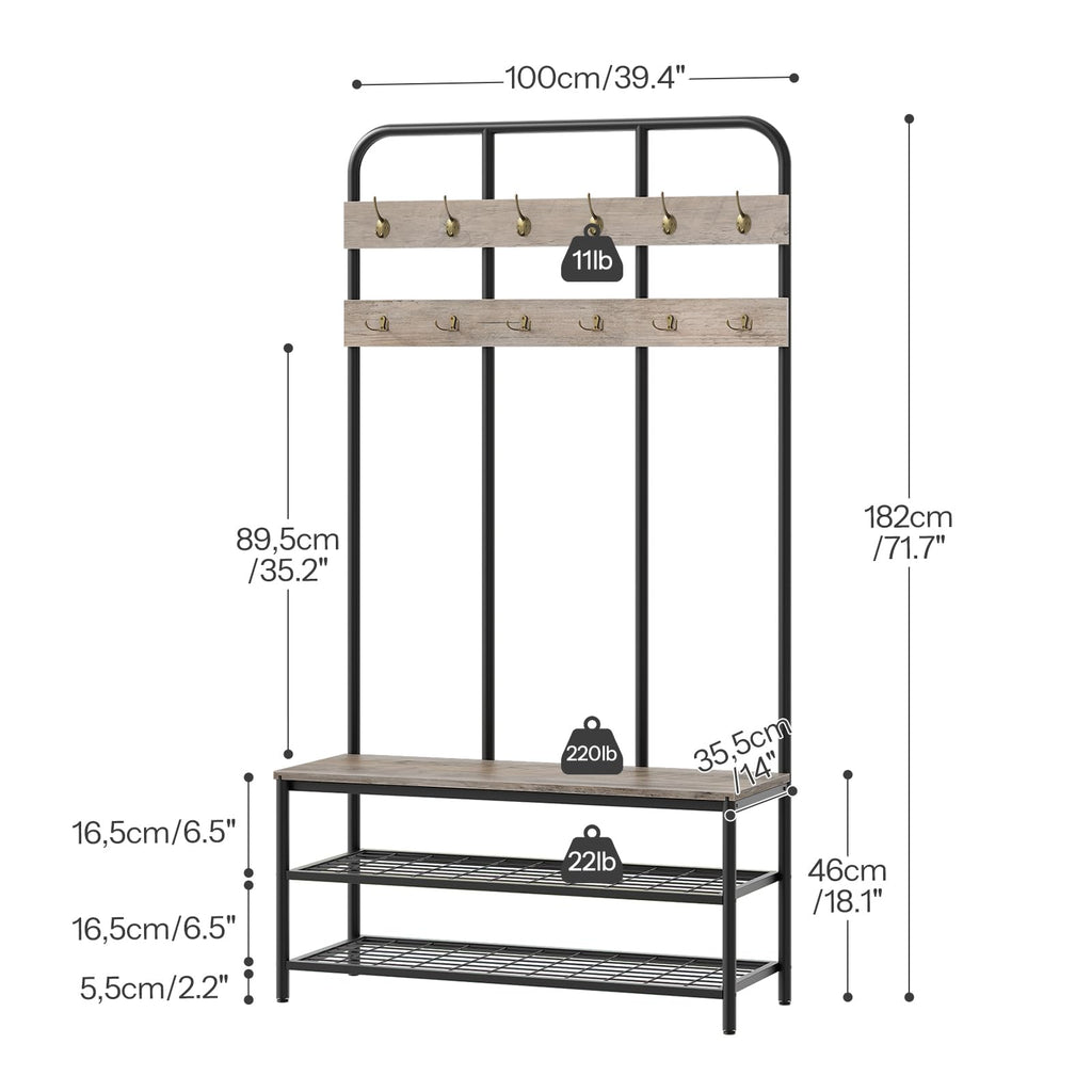 HOOBRO Hall Tree with Bench, Coat Rack & Shoe Storage
