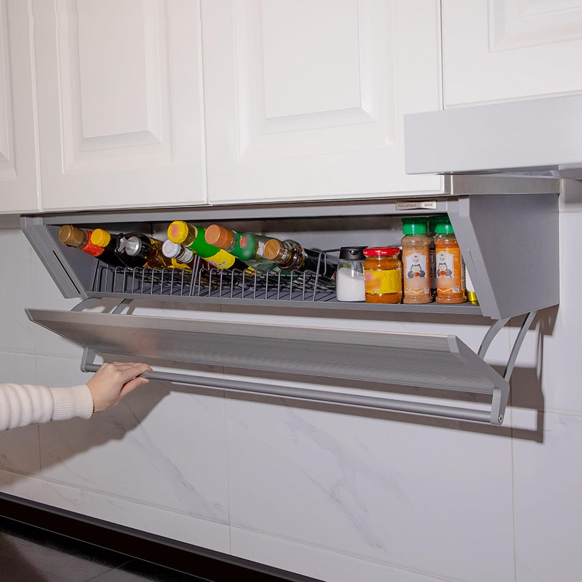 JOMRTS Pull-Out Spice Rack & Folding Cabinet Organizer