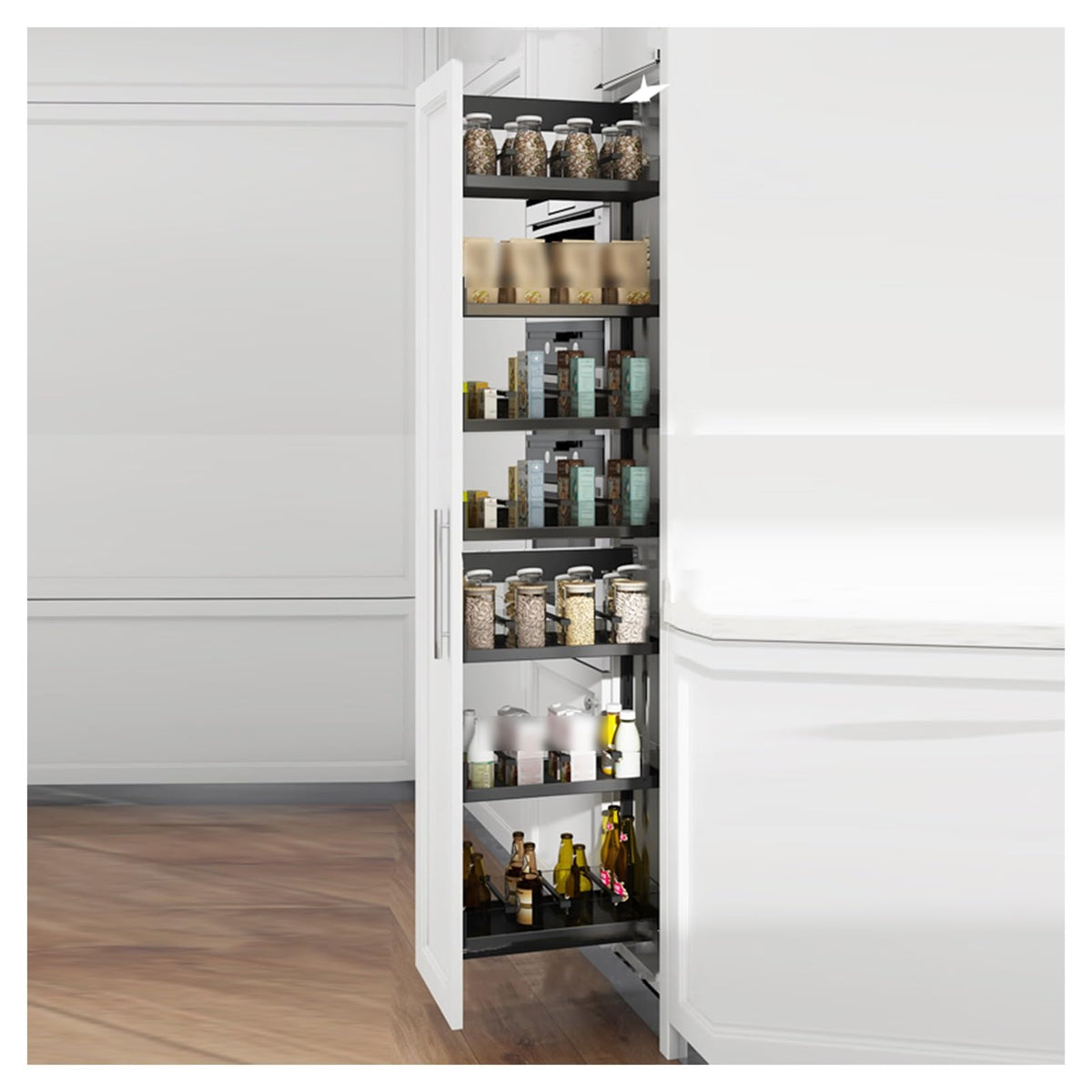 TBLOTYD Soft-Sliding Rail Pull-Out Basket, Cabinet Pullout Drawer Organizer, High Cabinet Storage Rack with Separator Strips, for Narrow and High Gaps