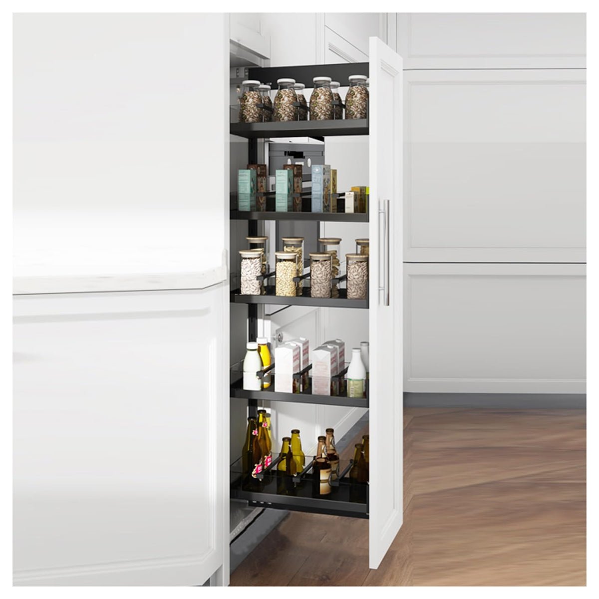 TBLOTYD Soft-Sliding Rail Pull-Out Basket, Cabinet Pullout Drawer Organizer, High Cabinet Storage Rack with Separator Strips, for Narrow and High Gaps