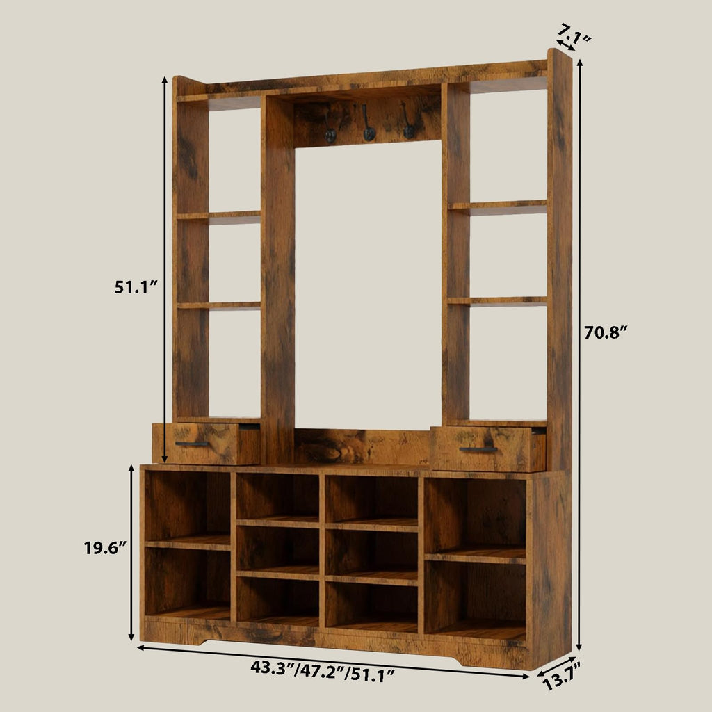 LHIUGE 6-in-1 Hall Tree with Bench & Shoe Storage Cabinet