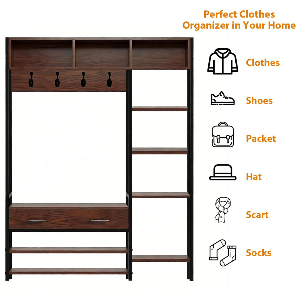 Hall Tree with Bench, Shoe Storage, Shelves & 2 Drawers