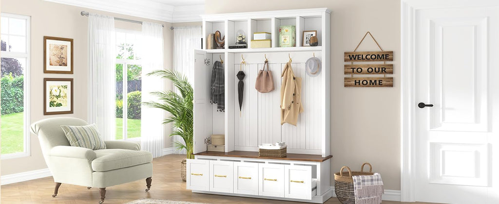 Gecheer U-Can Hall Tree with Shoe Bench & Drawer Storage