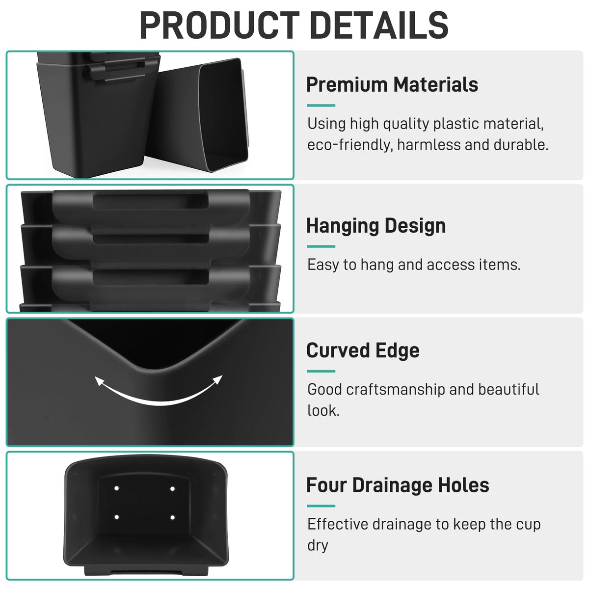 5-Pack Hanging Cup Holders for Rolling Utility Carts