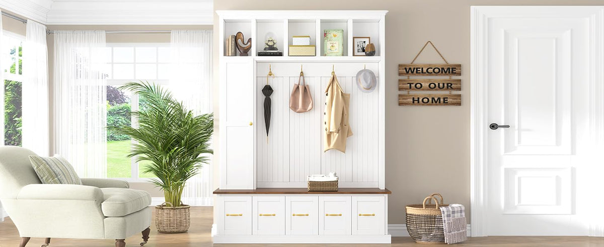 Gecheer U-Can Hall Tree with Shoe Bench & Drawer Storage