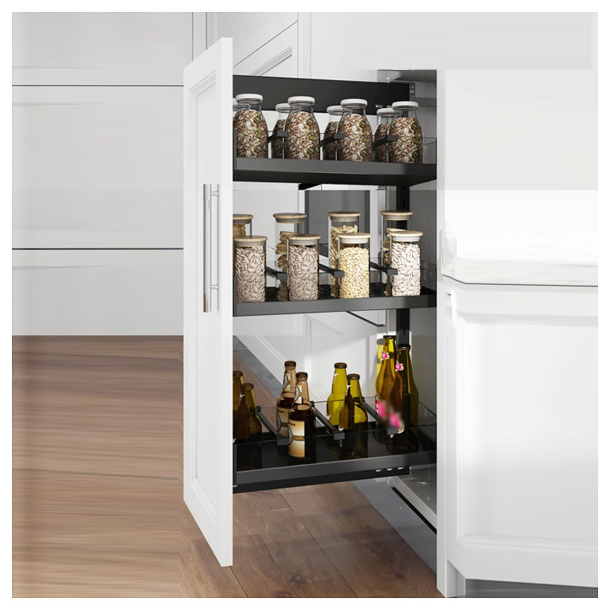 TBLOTYD Soft-Sliding Rail Pull-Out Basket, Cabinet Pullout Drawer Organizer, High Cabinet Storage Rack with Separator Strips, for Narrow and High Gaps
