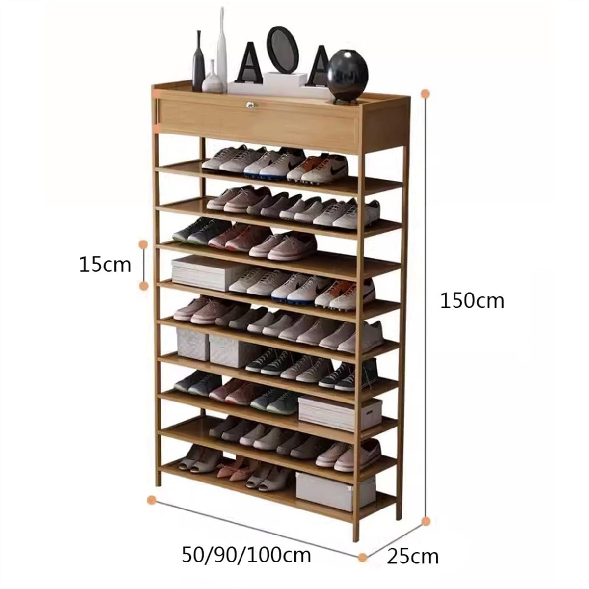 A1DFDFGOQSFG Shoe Rack for Entryway Bamboo Shoe Rack Organizer, 10 Tiers Tall Shoe Rack with Top Storage Box, Vertical Narrow Shoe Storage Shelf for Entryway Hallway Shoe Organizer