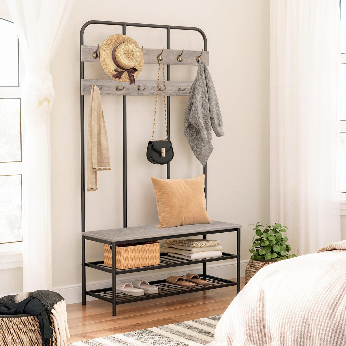 HOOBRO Hall Tree with Bench, Coat Rack & Shoe Storage