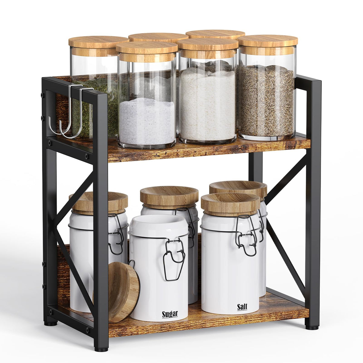 RUILALIFE Kitchen-Counter-Shelf-Organizer,2 Tier Coffee Bar Station Organizer for Countertop,Wooden Spice Rack Shelf, Space Saving Desk Shelving Riser Unit