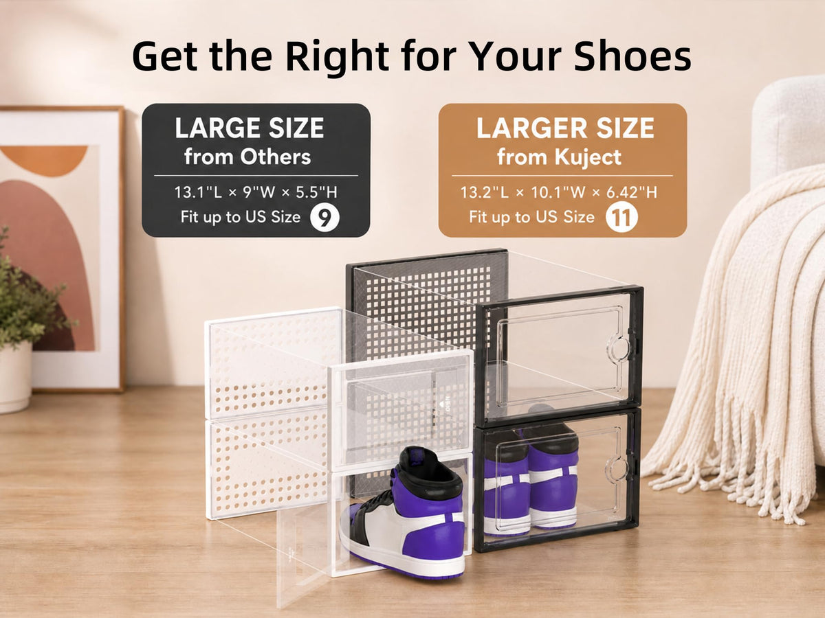 Kuject X-Large Shoe Storage Boxes, Clear Stackable Shoe Organizer,12 Pack