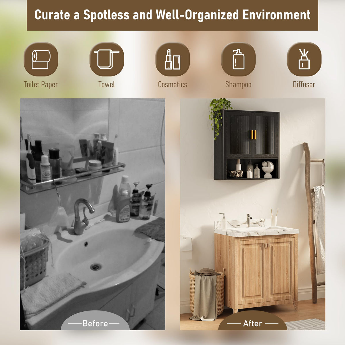 INNOD Wall-Mounted Bathroom Storage Cabinet with Shelf