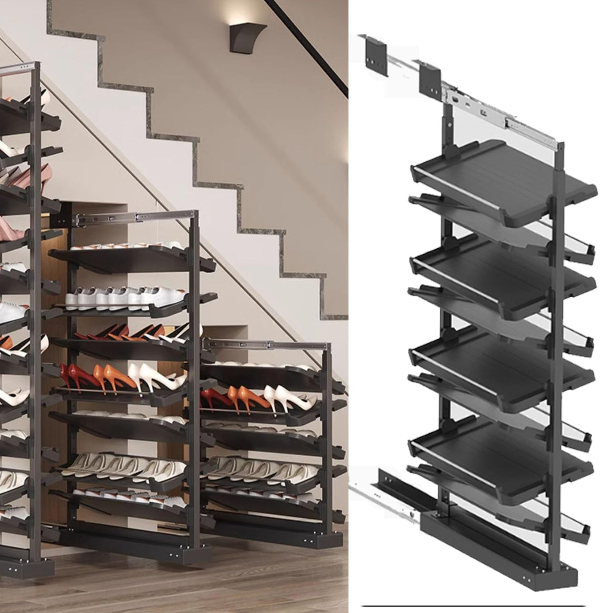 Shoe Rack Organizer, Adjustable Pull-Out Metal Shelf for Small Closets, Space-Saving Vertical Storage Solution