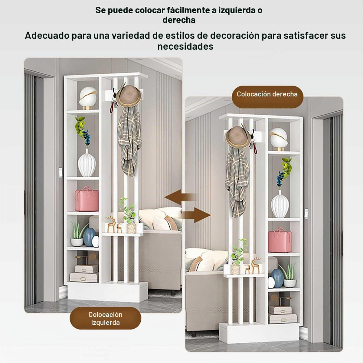 Modern Room Divider with Storage, Free Standing & Wooden Display Column, 80cm (31.5in) Gray & Black Entryway Coat Rack - Stylish Home Decor Solution