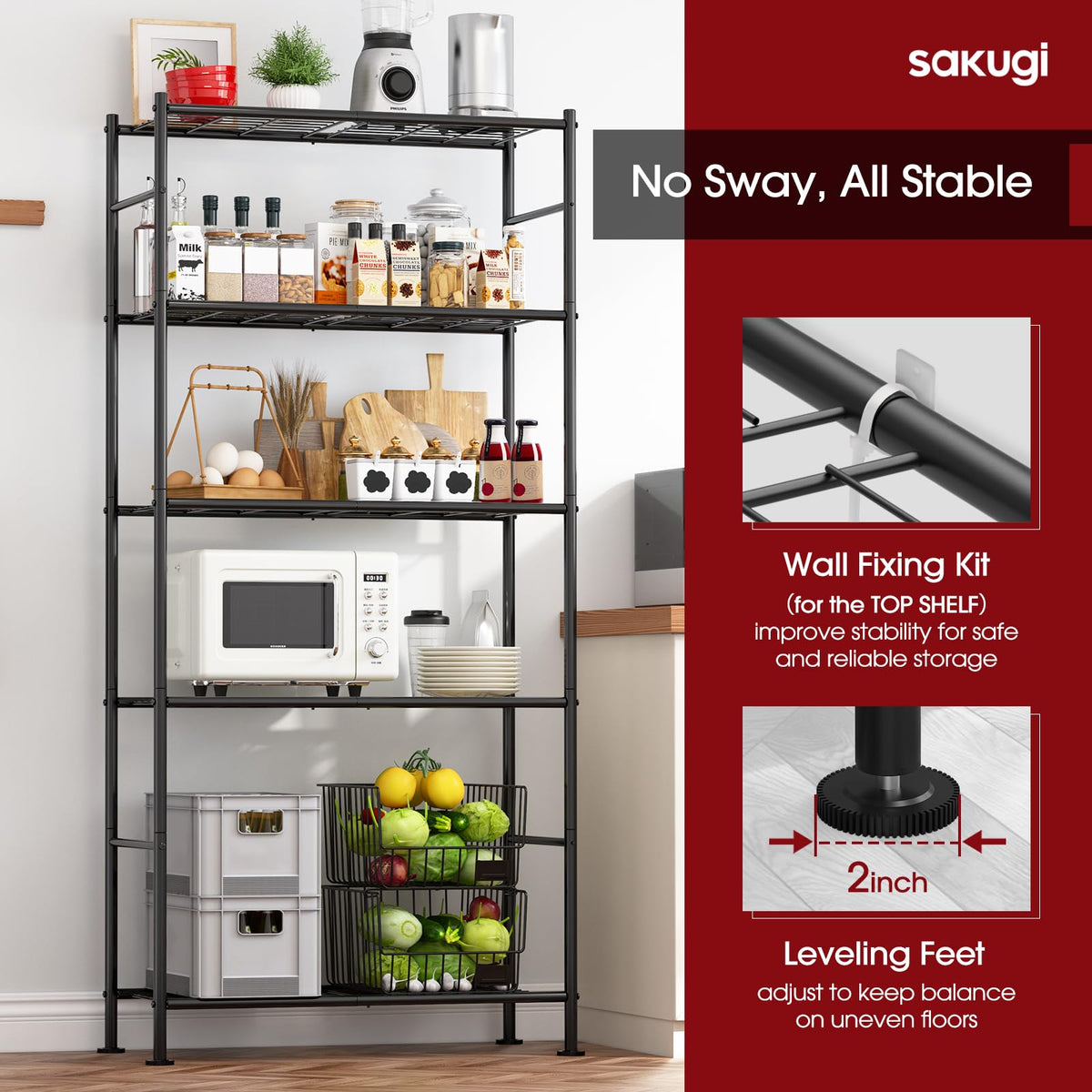 Sakugi 5-Tier Steel Garage Storage Shelves, 2-Pack