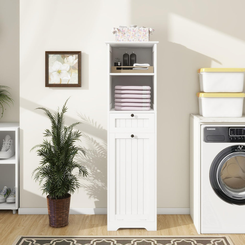 OQSC Double Tilt-Out Laundry Hamper Cabinet with Storage