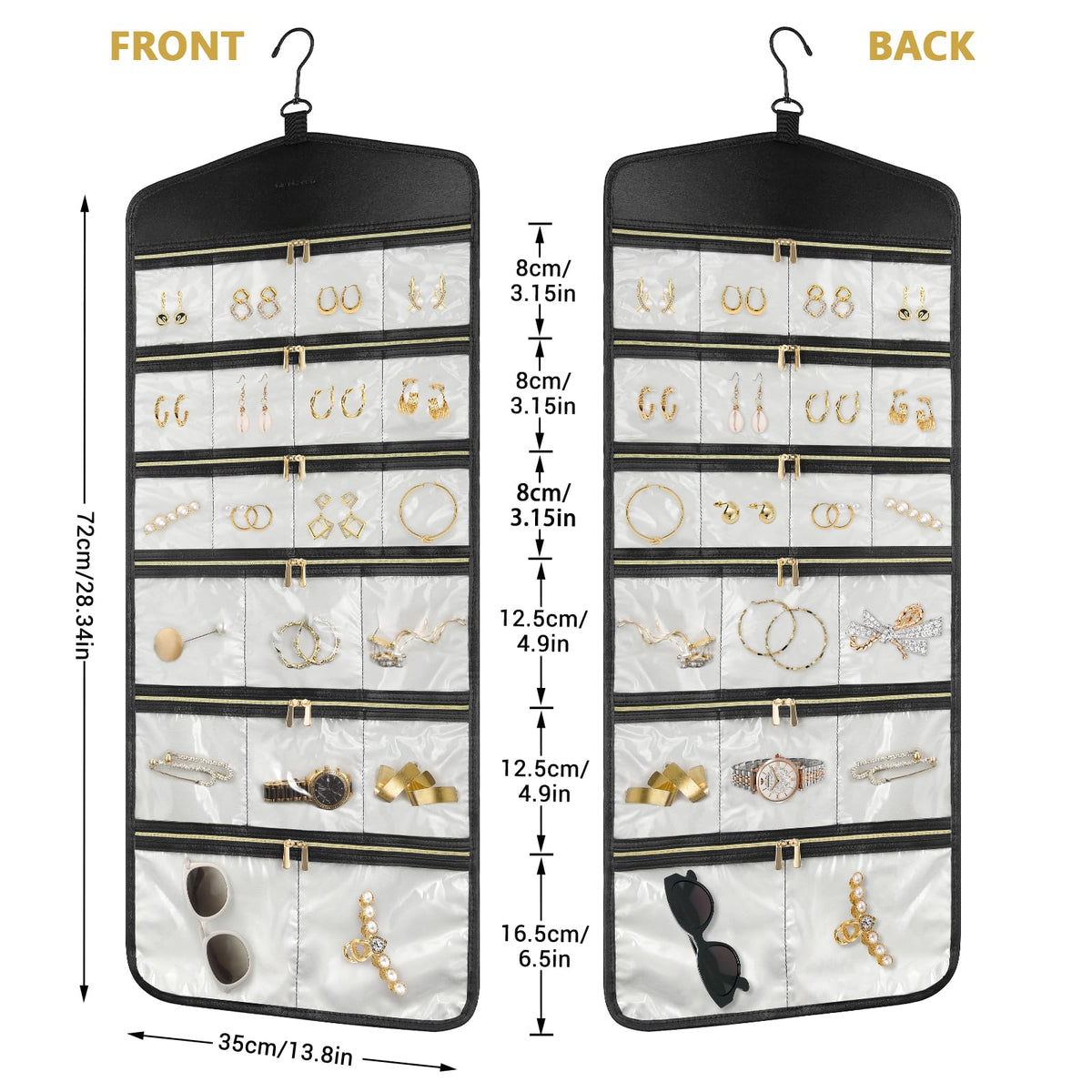 CHICECO Hanging Jewelry Organizer With Zippered Pockets,40 Pockets Travel Jewelry Organizer Storage for Cloest,Wall,Door