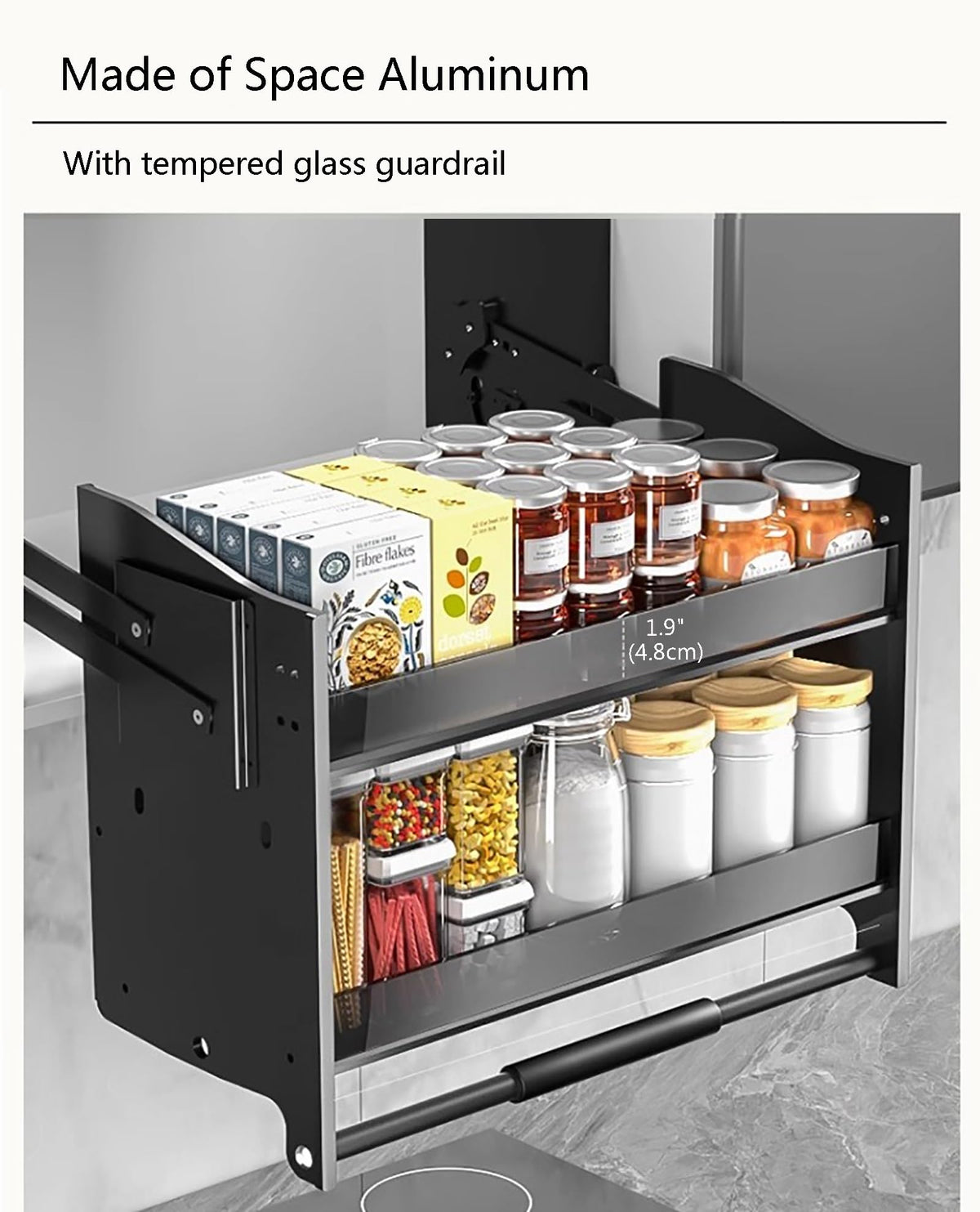 Heavy-Duty Spice Rack Organizer, Metal Inner Space Saving Sliding Under Shelf, Deep Hanging Kitchen Organizer Drop Down Shelf for Tall Bathroom Cabinets (Color : Gray, Size : 33.9"x10.2"x21.3")