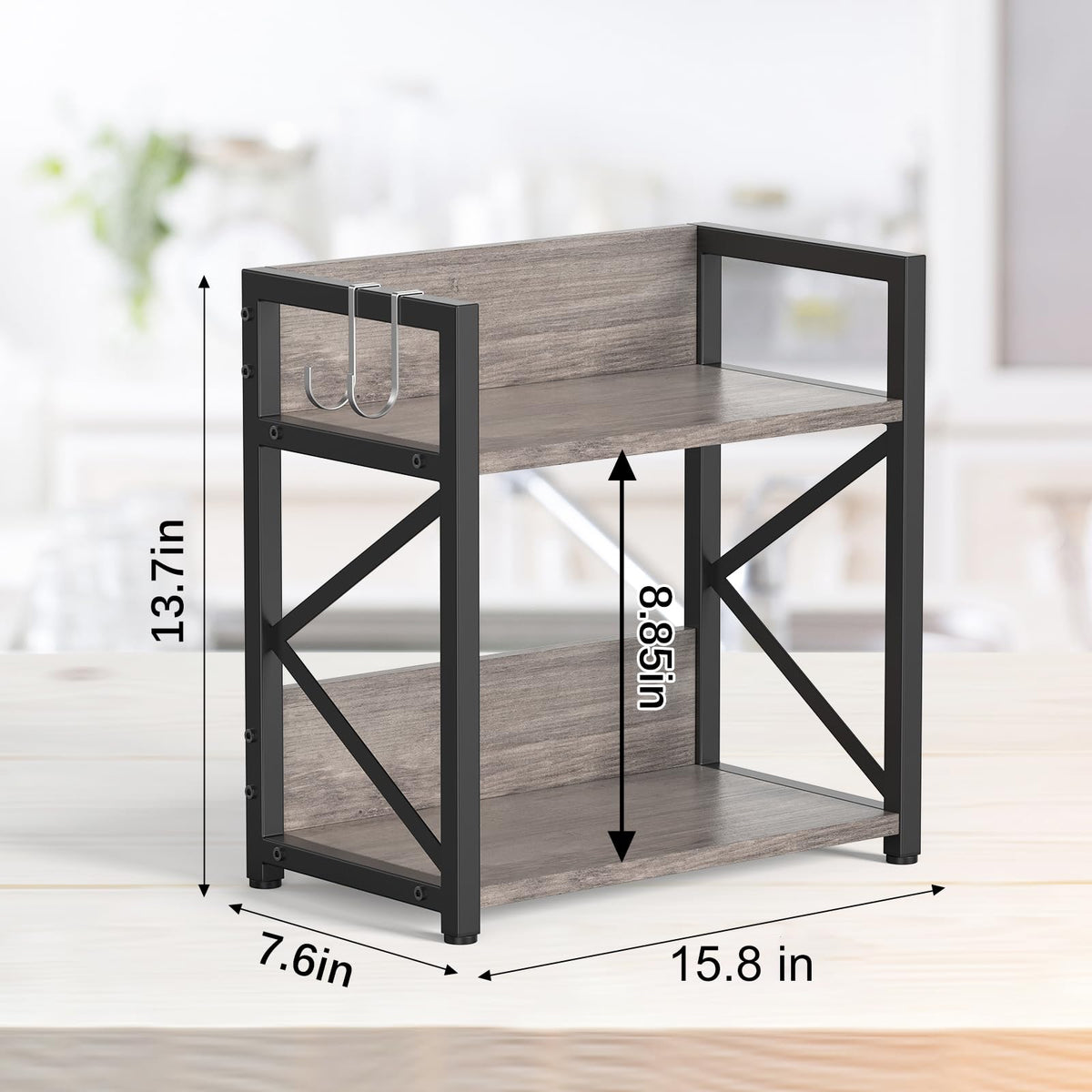 RUILALIFE Kitchen-Counter-Shelf-Organizer,2 Tier Coffee Bar Station Organizer for Countertop,Wooden Spice Rack Shelf, Space Saving Desk Shelving Riser Unit