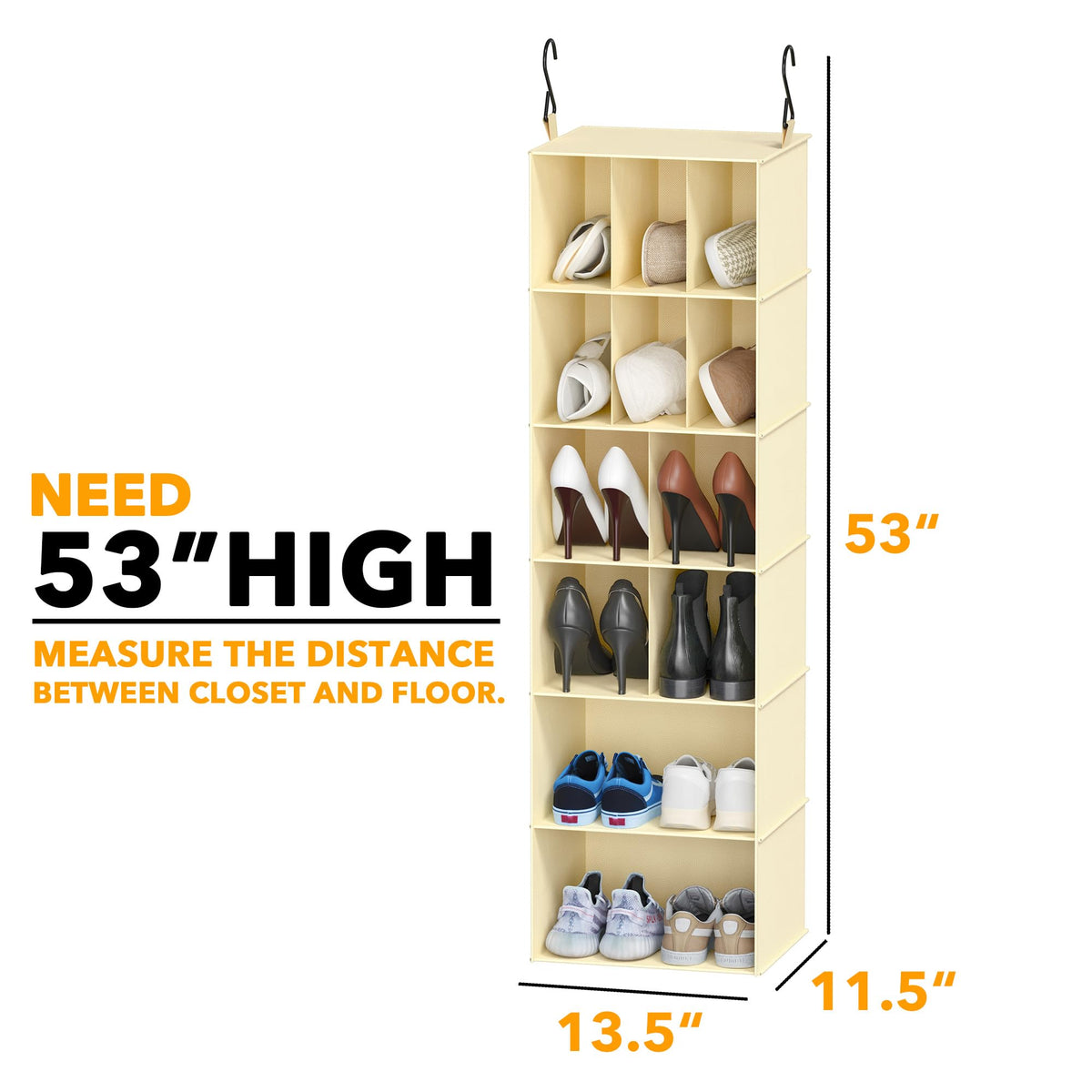 SpaceAid 2 Pack 6 Shelf Hanging Closet Organizers and Storage with Dividers, Hanging Shelves for Wardrobe