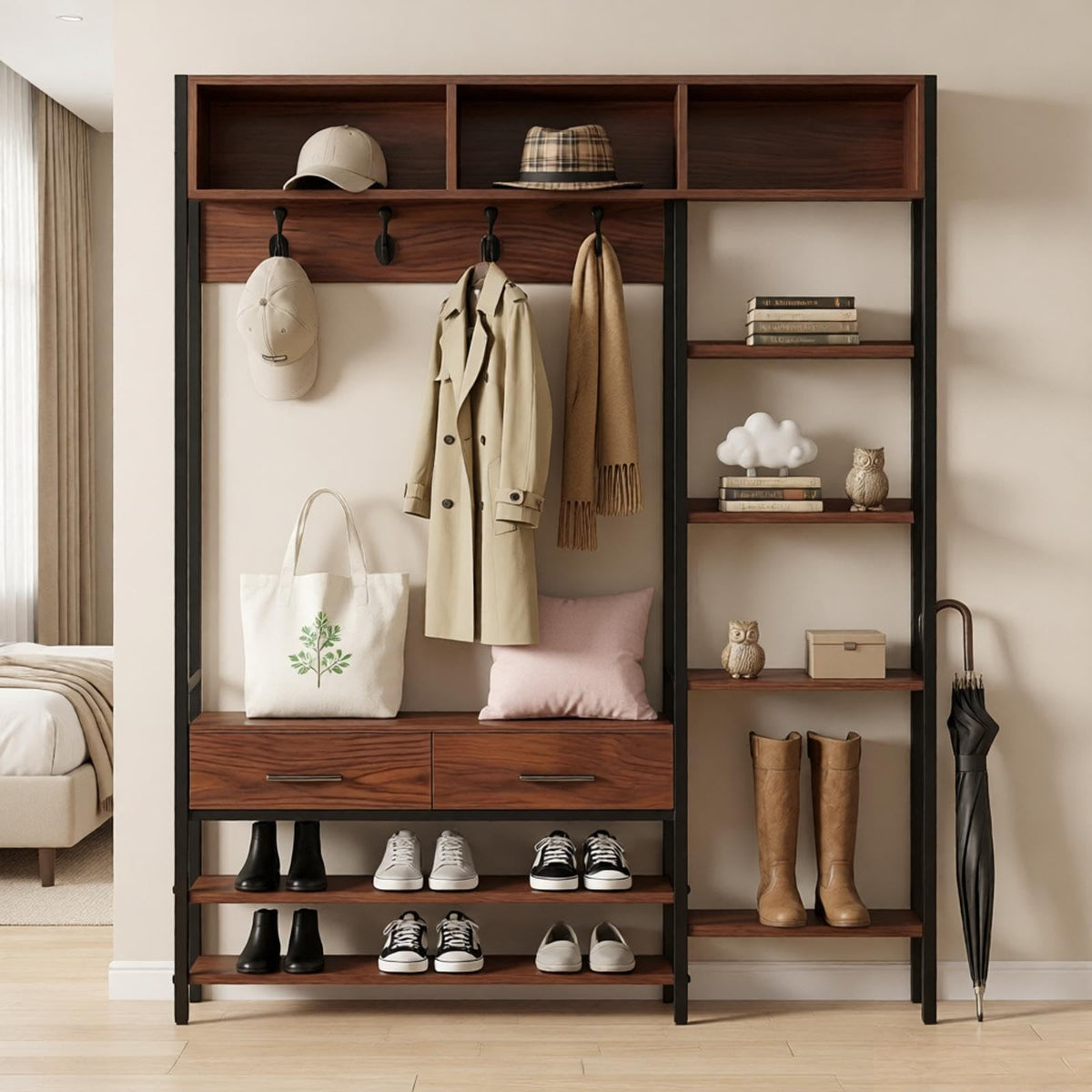 Hall Tree with Bench, Shoe Storage, Shelves & 2 Drawers