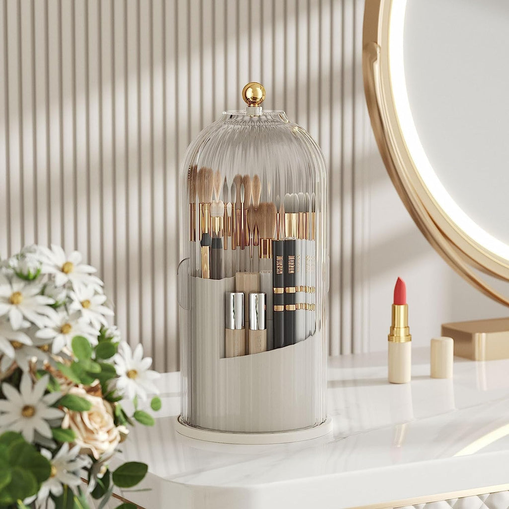 5sssallefaa 360° Rotating Makeup Brush Organizer with Lid