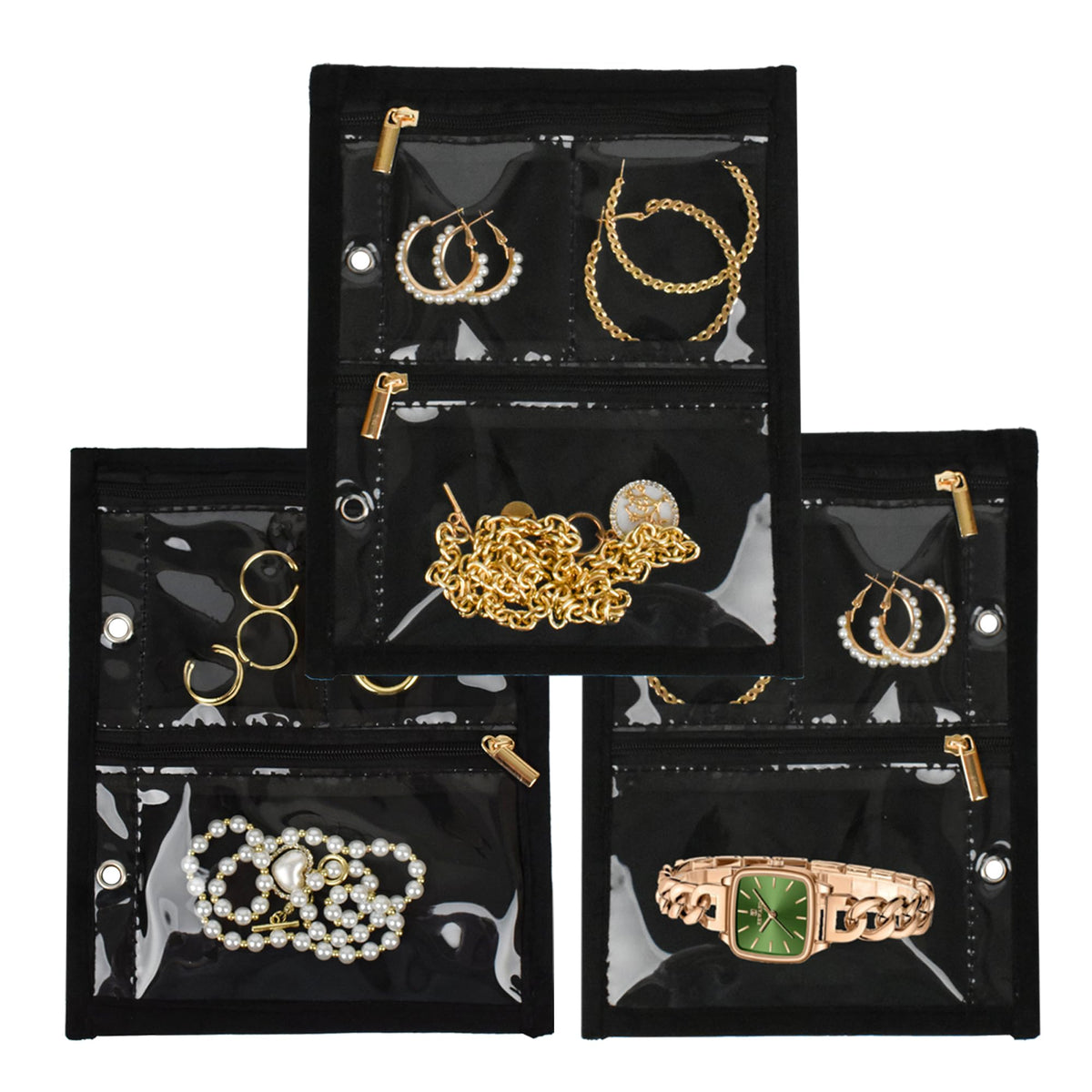 LingLingo Travel Jewelry Organizer Case,Small Jewelry Bags Jewelry Storage Book Binder with Clear Zipper Velvet Pouch for Traveling,Earrings, Rings, Necklace, Bracelet