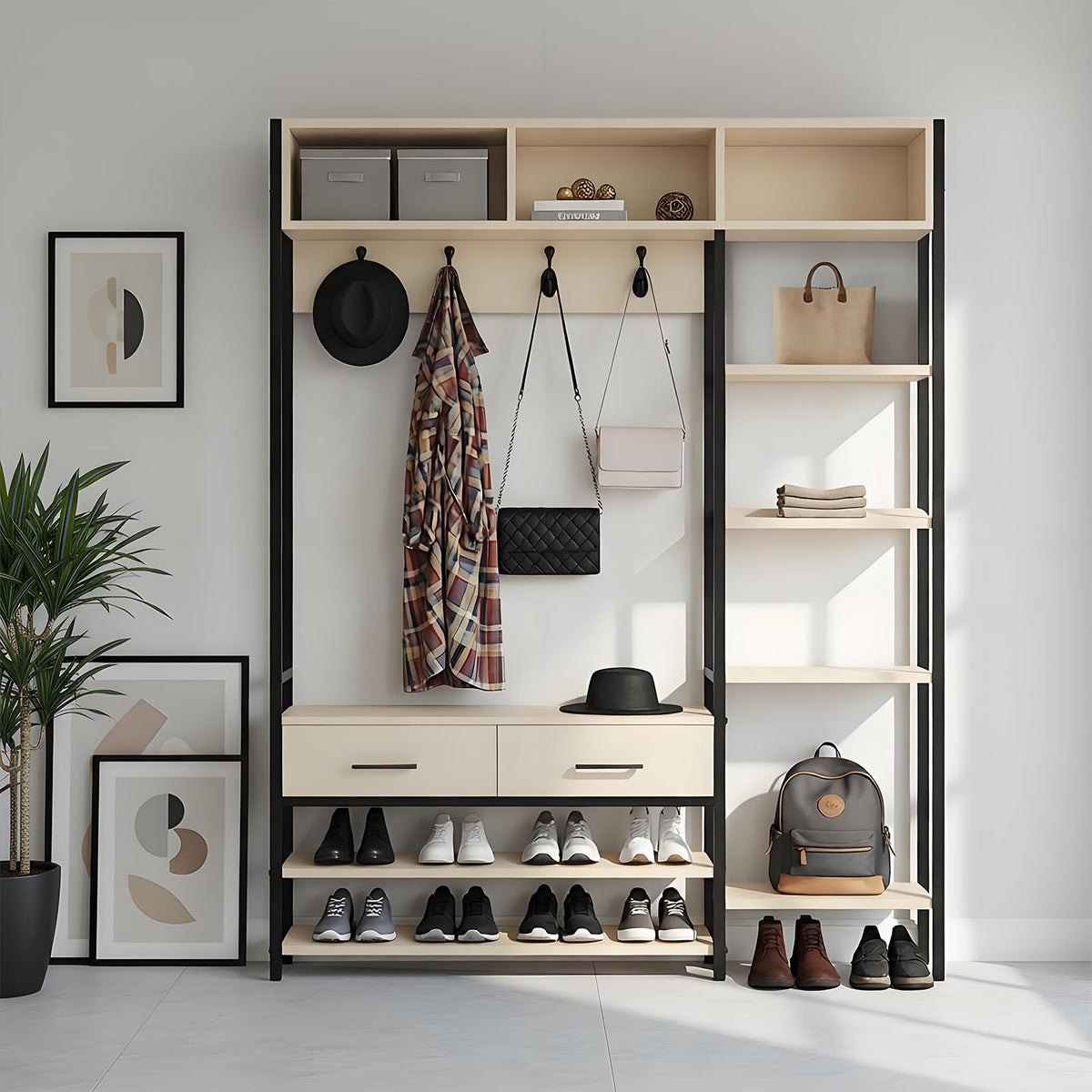 Hall Tree with Bench, Shoe Storage, Shelves & 2 Drawers