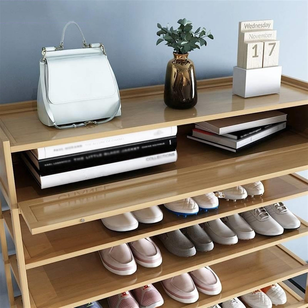 A1DFDFGOQSFG 10-Tier Bamboo Shoe Rack with Top Storage Box