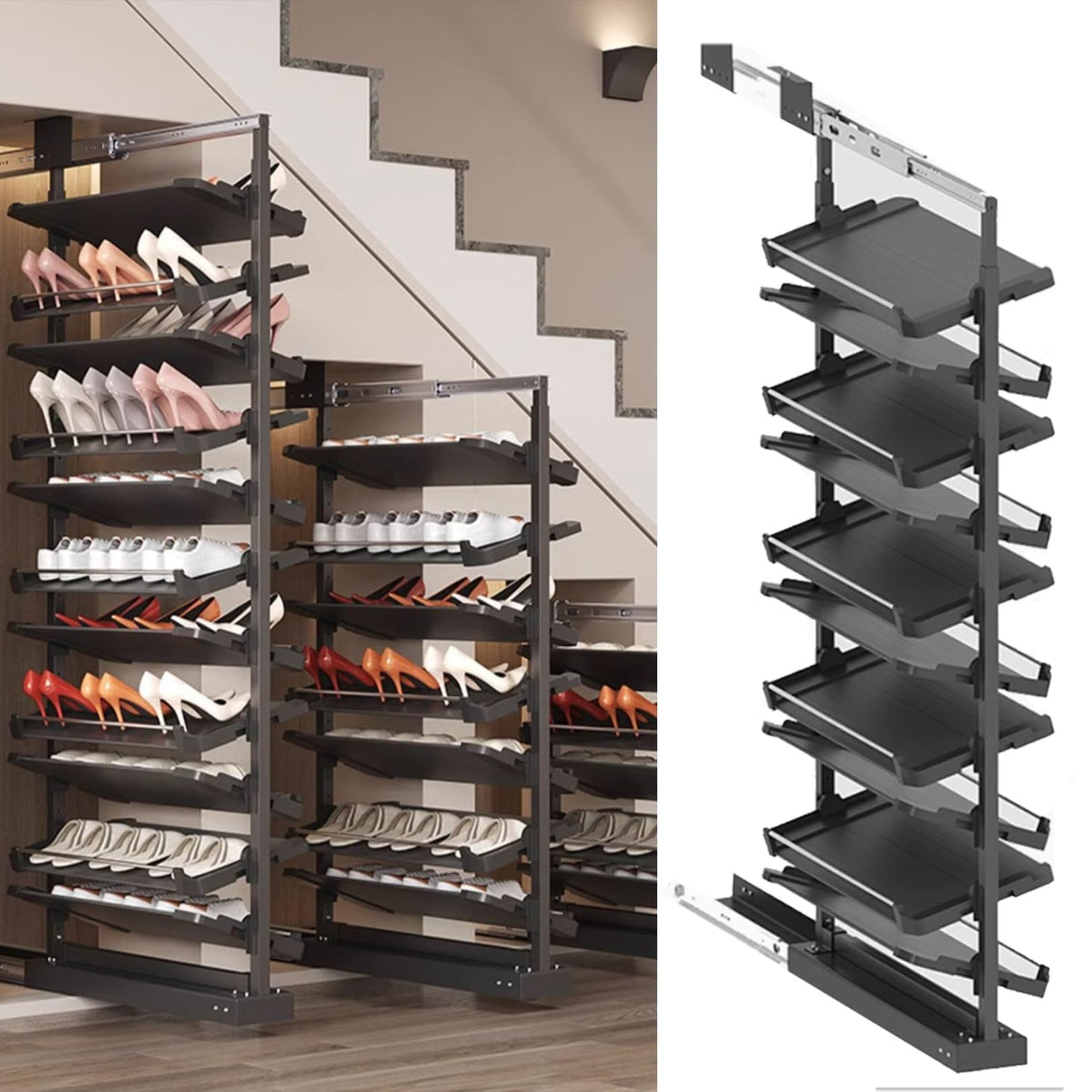Shoe Rack Organizer, Adjustable Pull-Out Metal Shelf for Small Closets, Space-Saving Vertical Storage Solution