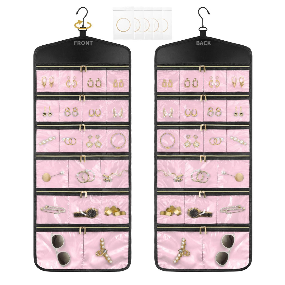 CHICECO Hanging Jewelry Organizer With Zippered Pockets,40 Pockets Travel Jewelry Organizer Storage for Cloest,Wall,Door