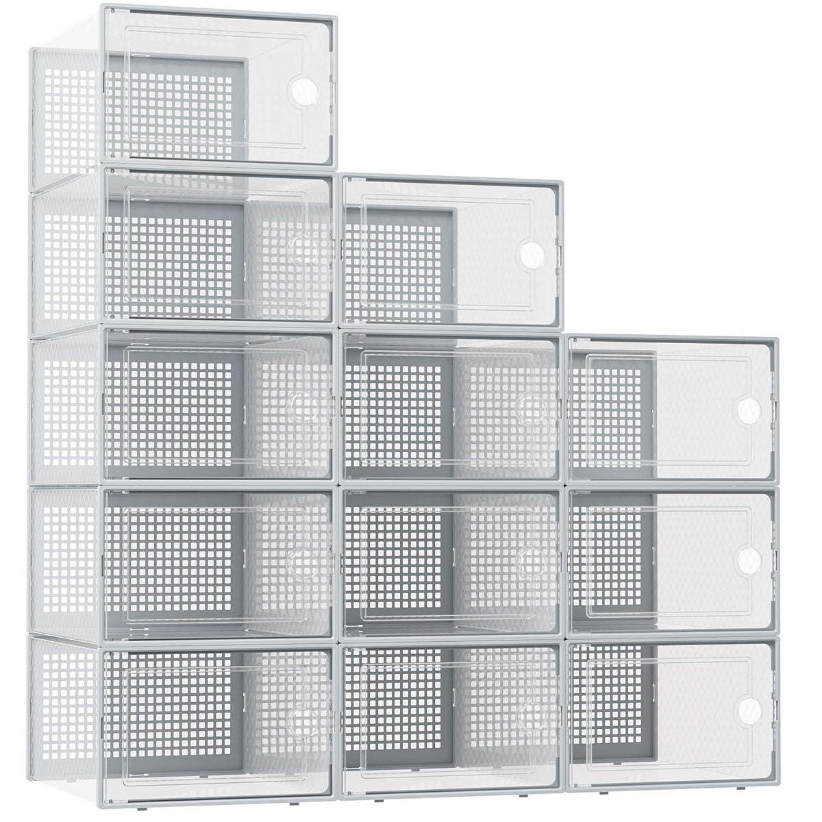 Kuject X-Large Shoe Storage Boxes, Clear Stackable Shoe Organizer,12 Pack