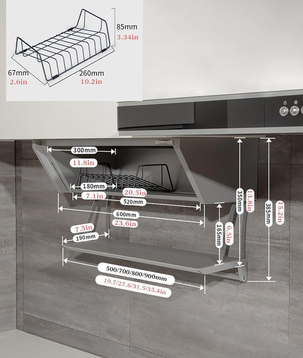 JOMRTS Pull Out Spice Rack Organizer, Under Cabinet Drop-Down Folding Rack with Door, Heavy-Duty Down Shelf, Wall Mounted Floating Shelf for Over The Stove