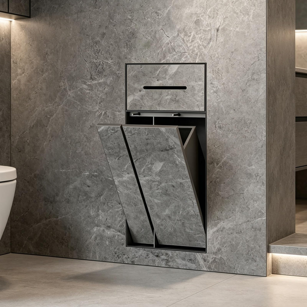 Wall-Mounted Bathroom Cabinet with Trash Can & Paper Holder