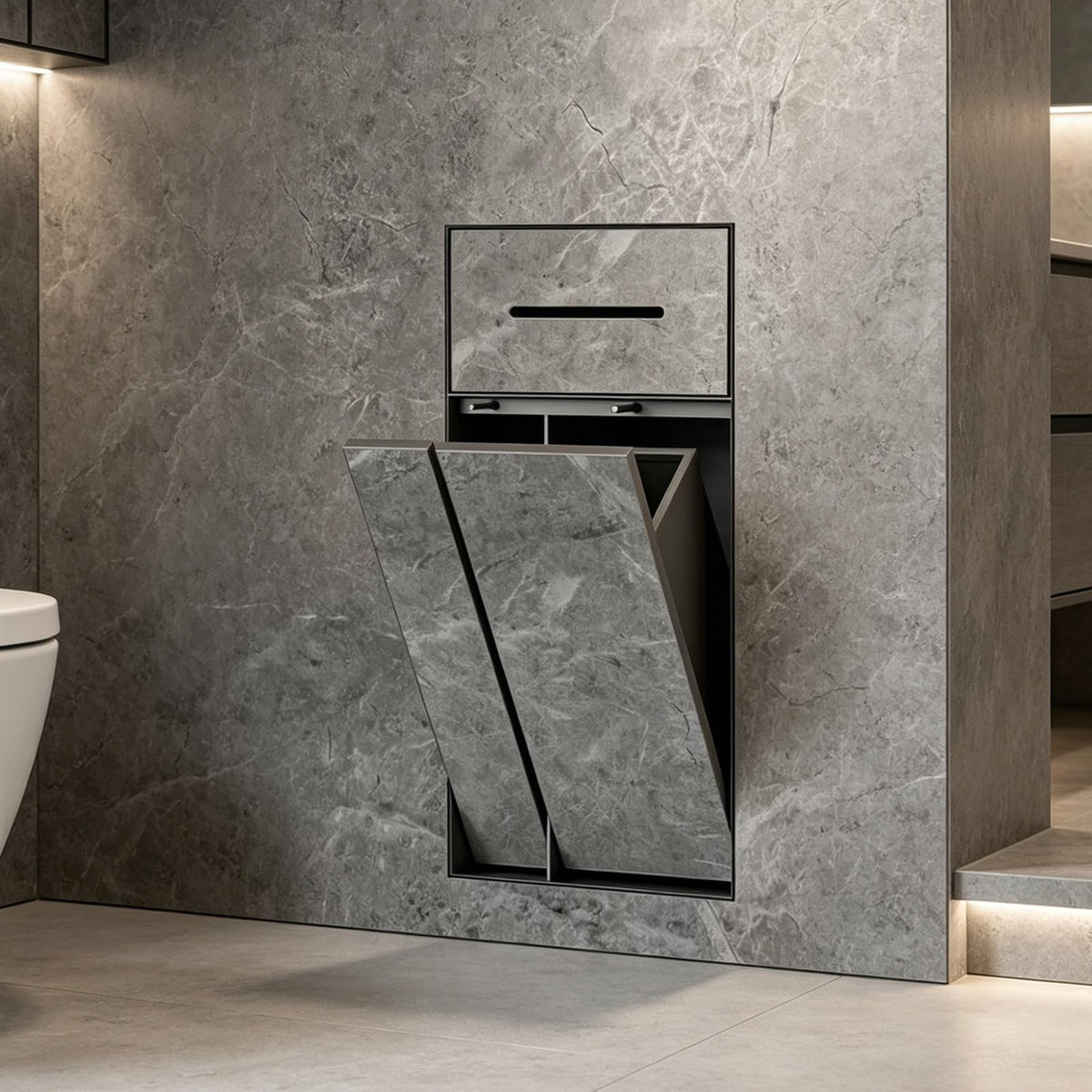 Wall-Mounted Bathroom Cabinet with Trash Can & Paper Holder