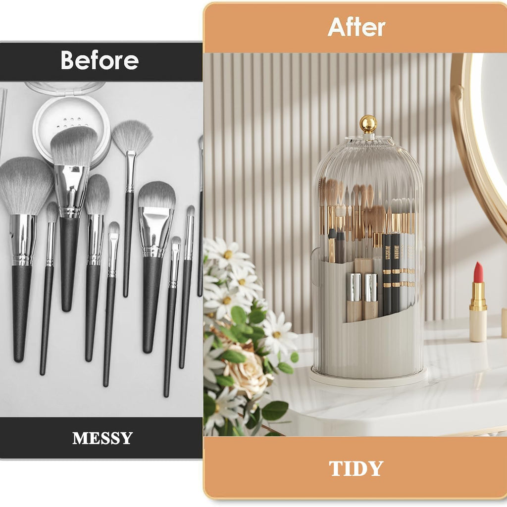 5sssallefaa 360° Rotating Makeup Brush Organizer with Lid