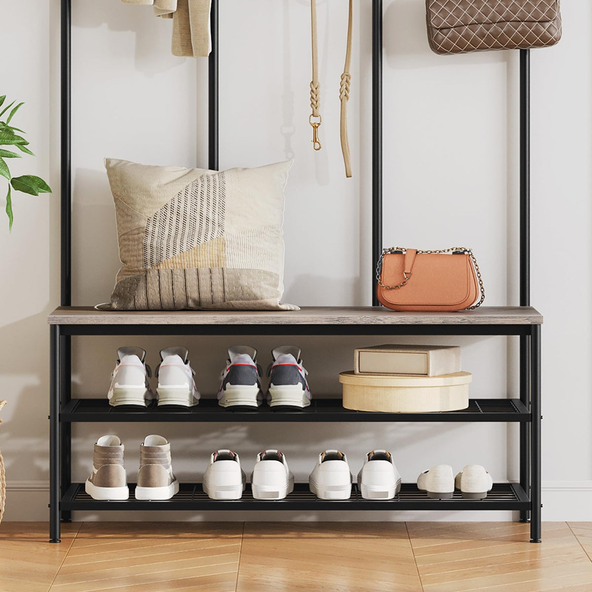 HOOBRO Hall Tree with Bench, Coat Rack & Shoe Storage