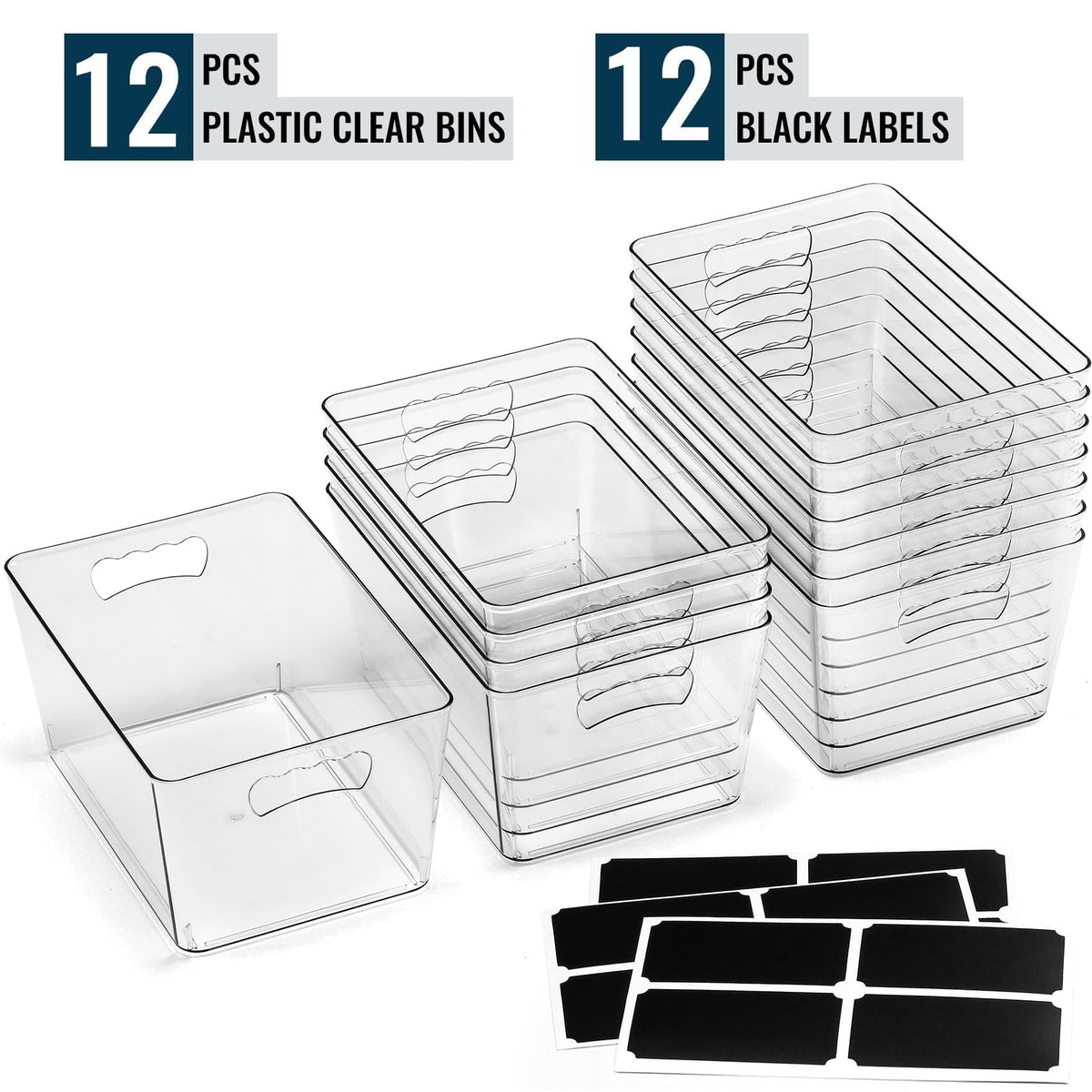 12 Pack LARGE Multi-Use Clear Storage Bins, Pantry Kitchen Organizer Bins