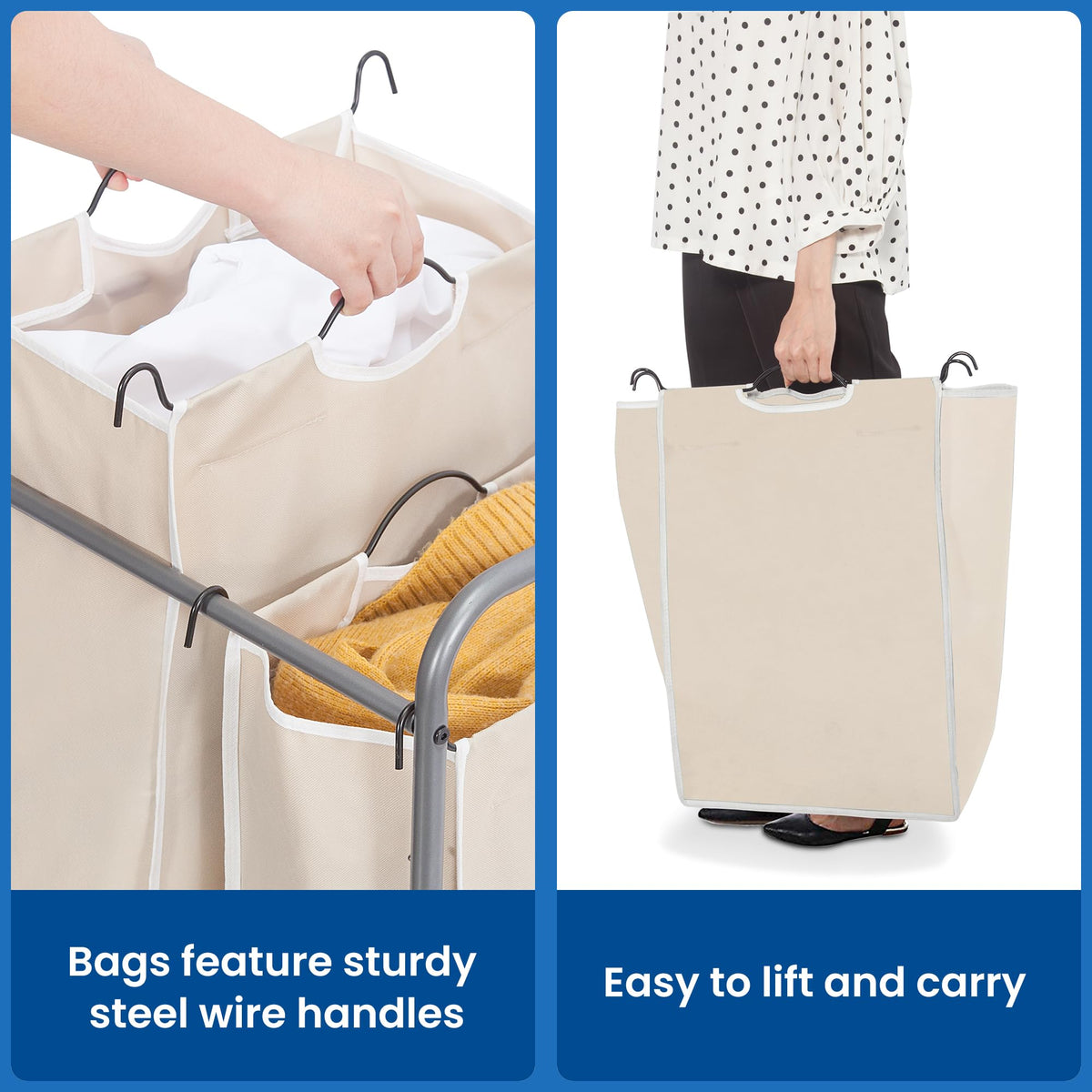 STORAGE MANIAC Rolling Laundry Sorter Hamper with Wheels